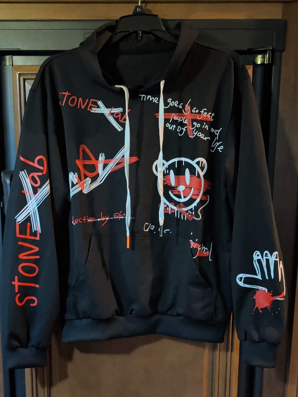 SHEIN Black Graphic Hoodie with Red & White Accents
